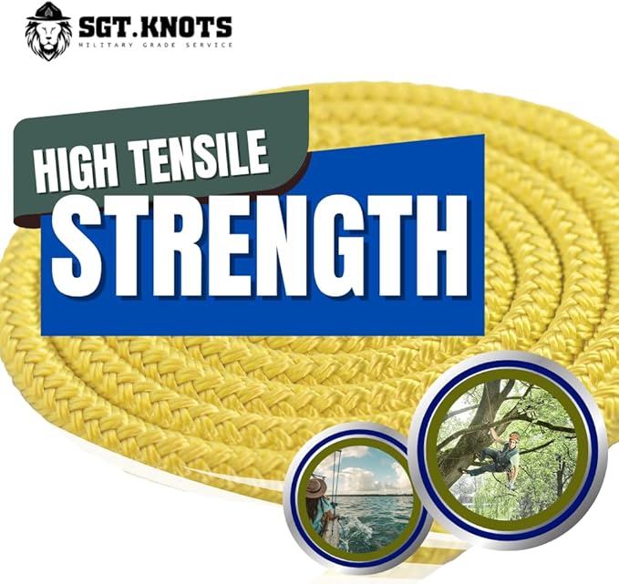SGT KNOTS Arborist Double Braided Polyester Rope - Heavy Duty Tree Pulling Rope, Rigging, Tree Ropes, Arborist Pulling, Felling, Sailing, Industrial Rigging (0.375 in x 25 ft) Gold