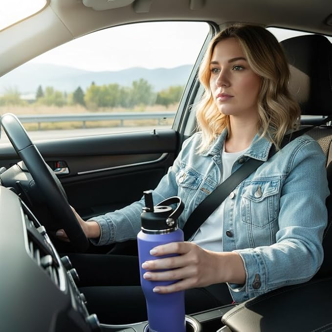 ABOTOCUP 32oz Black Water Bottle Stainless Steel, Keep Cold 24H&Hot 12H, Water Bottle with Straw&Spout Lids, Insulated Water Bottle Double Wall Vacuum, Fit in Any Car Cup Holder, Leak-proof BPA Free
