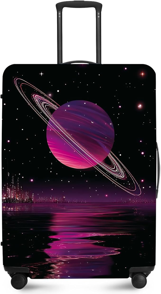 ANNA QUEEN Cosmic Purple Saturn Luggage Cover-Stretchable,Water Resistant & Durable Suitcase Protector,Universal Washable Fit for 28-30 Inch Checked Baggage