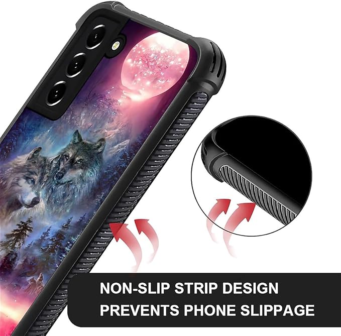 for Samsung Galaxy S21 Case, Star Two Wolfs Howling Pattern Graphic Design Girl Boy Soft Silicone Hard Acrylic Shock Protection for Samsung Galaxy S21
