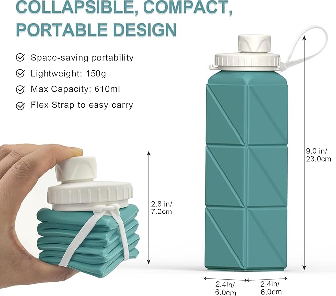 BEAUTAIL Collapsible Water Bottles 20.6oz 2 Pack, Silicone Foldable Portable Travel Water Bottle, BPA-free, Reusable Leakproof for Traveling Camping Hiking Cycling Sports Outdoor (Blue+Pink)