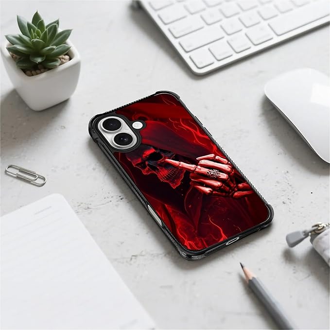 for iPhone 17 Case,for MagSafe Graphic Design for Girl Boy Soft Silicone Hard Acrylic Shock Protection Designed for iPhone 17 Gestures Funny Skull Pattern