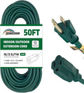 50FT Outdoor Extension Cord-16/3 SJTW Durable Green Extension Cable with 3 Prong Grounded Plug for Safety,Great for Outside Christmas Decorations