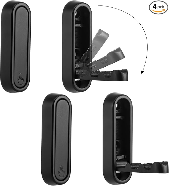 Dntorx Folding Coat Hooks, 4 Pcs Foldable Black Wall Hooks Heavy Duty Foldable Hook Bathroom Towel Hooks Robe Hooks Wall Mounted for Hanging Coat Towels Clothes Hat Bags Keys