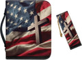 Large Bible Cover Case for Women Men American Flag and Cross PU Leather Bible Case with Bookmark Church Bag Book Carrying Case Bible Cover for Women Men Bible Case for Men Women