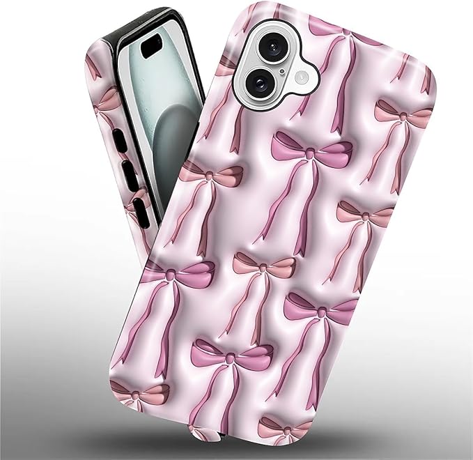 for iPhone 16 Plus Case,HL2 Abstract Ribbons Bows Hybrid 2 Layer Hard Shell Silicone Protective Pattern Design Case