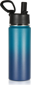 Volhoply 18oz Kids Insulated Water Bottle,Stainless Steel Water Bottles with Straw Lid,Wide Mouth Reusable Metal Sports Water Flask,Double Wall Vacuum Travel Cups For Cold Drink(Dark Night,1 Set)