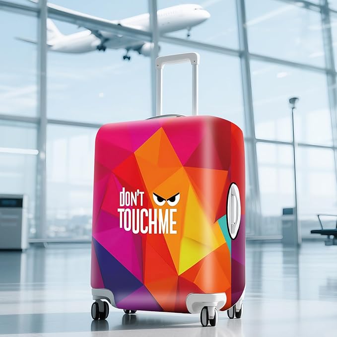 Don't Touch Me Funny Travel Luggage Cover-Neon Geometric Stretchable Airplane Suitcase Protector Sleeve,Universal Washable Fit for 20-26 Inch Checked Baggage,Water Resistant Durable Luggage Protector