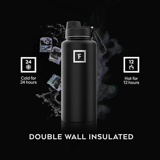 IRON °FLASK Camping & Hiking Hydration Flask with Spout, Wide Mouth Insulated Stainless Steel Sports Water Bottle - Aurora 32 oz - Spout (1 Lid)
