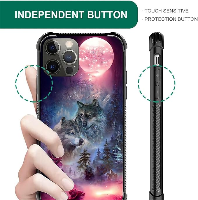 for iPhone 11 Pro Max Case, Star Two Wolfs Howling Pattern Graphic Design Girl Boy Soft Silicone Hard Acrylic Shock Protection for iPhone 11 Pro Max