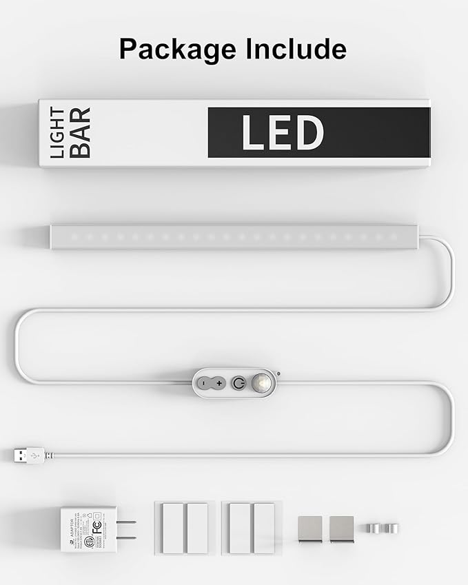 ASOKO Motion Sensor Dimmable Led Under Cabinet Lighting,12 inches Plug in Led Counter Light Bars, 2700K Warm White Light Bar for Kitchen/Closet/Wardrobe/Shelf/Desk/Display Case