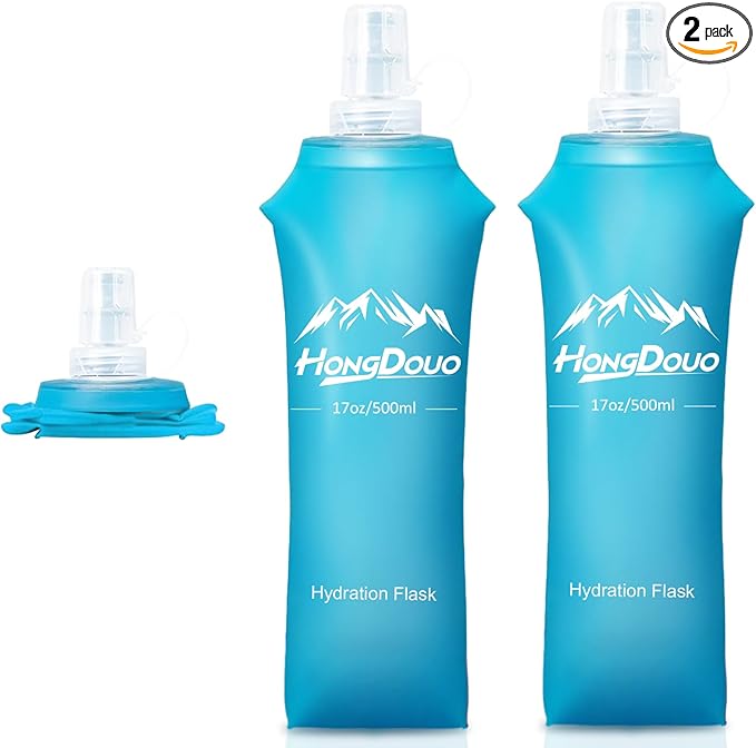 2 Packs Soft Flask, 17oz/500ml TPU Collapsible Soft Water Bottle for Hydration Pack, Running Vest, BPA-Free Folding Water Bottles for Hiking Cycling Climbing Running Outdoor Sports