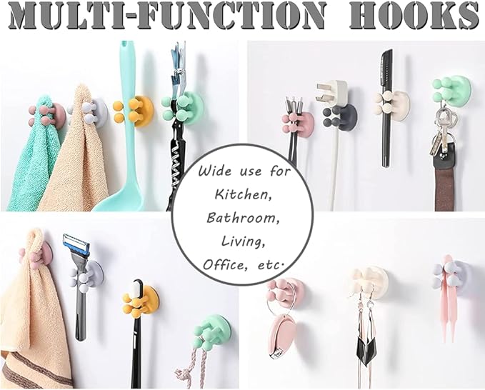 Silicone Toothbrush Holders - 6Pcs Razor Hooks Adhesive Wall Mounted for Hanging Towel Key Plug Cable, Utility Decor Stick to Dorm Room Door Function for Kitchen Bathroom Home Office, Black