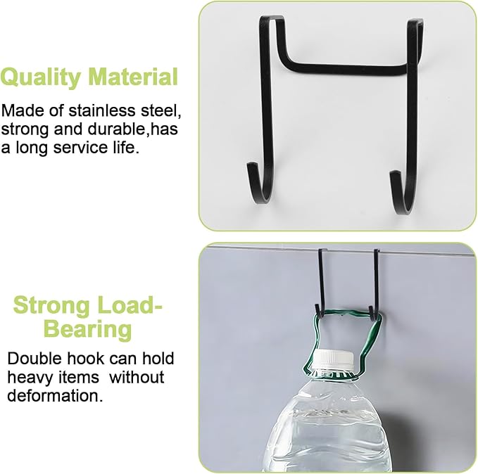 6Pcs Over Cabinet Double Hooks, Stainless Steel Over Cupboard Door Towel Hanger Multi-Purpose S-Shaped Hooks for Kitchen,Bathroom (Black)