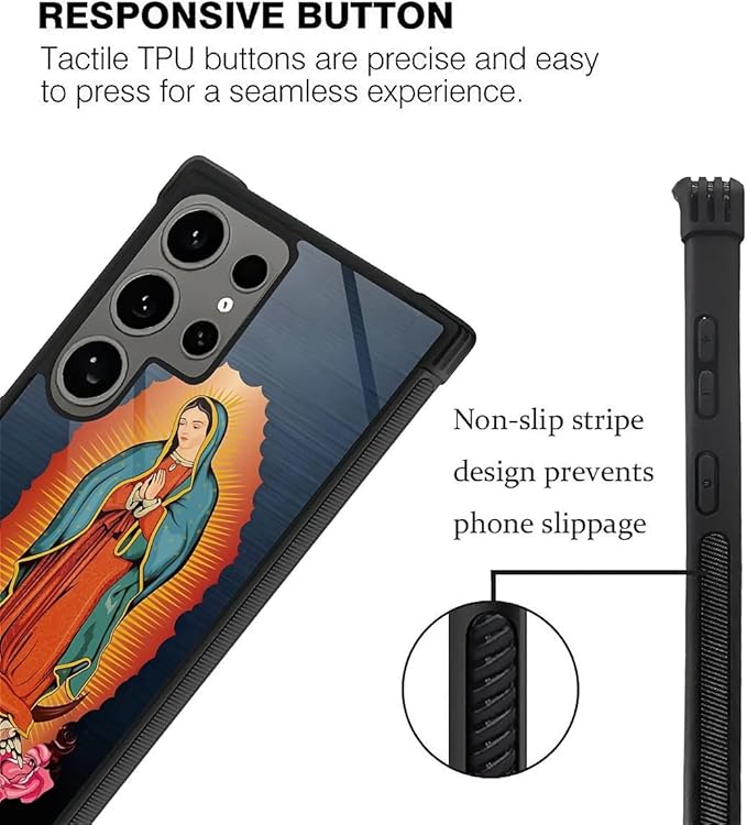 for Samsung Galaxy S24 Ultra Case, Red Virgen Guadalupe Pattern Graphic Design Girl Boy Soft Silicone Hard Acrylic Shock Protection for Samsung Galaxy S24 Ultra