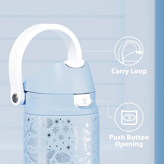24 oz Insulated Water Bottle with Straw: Meoky Stainless Steel Metal Water Bottle with 2-in-1 Lid - Leak Proof, Cold for 24 Hours, Fits in Car Cup Holder, BPA-Free for Gym Travel Sports, Blue Whale