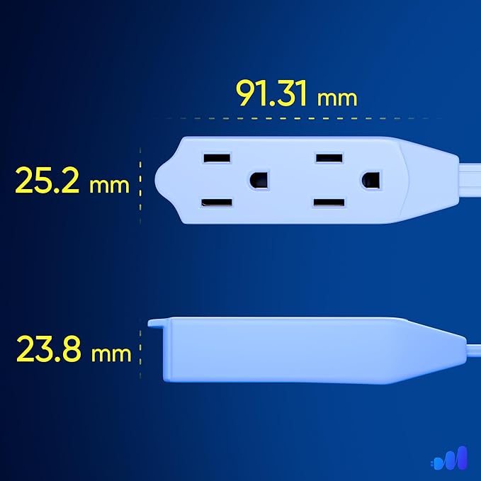 Maximm Cable 35 Ft 360° Rotating Flat Plug Extension Cord, 16/3 AWG Multi 3 Outlet 3-Prong Grounded Wire- White - UL Certified