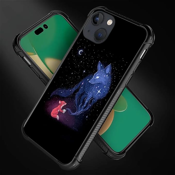 for iPhone 13 Case, Galaxy Fox Wolf Pattern Graphic Design Girl Boy Soft Silicone Hard Acrylic Shock Protection for iPhone 13