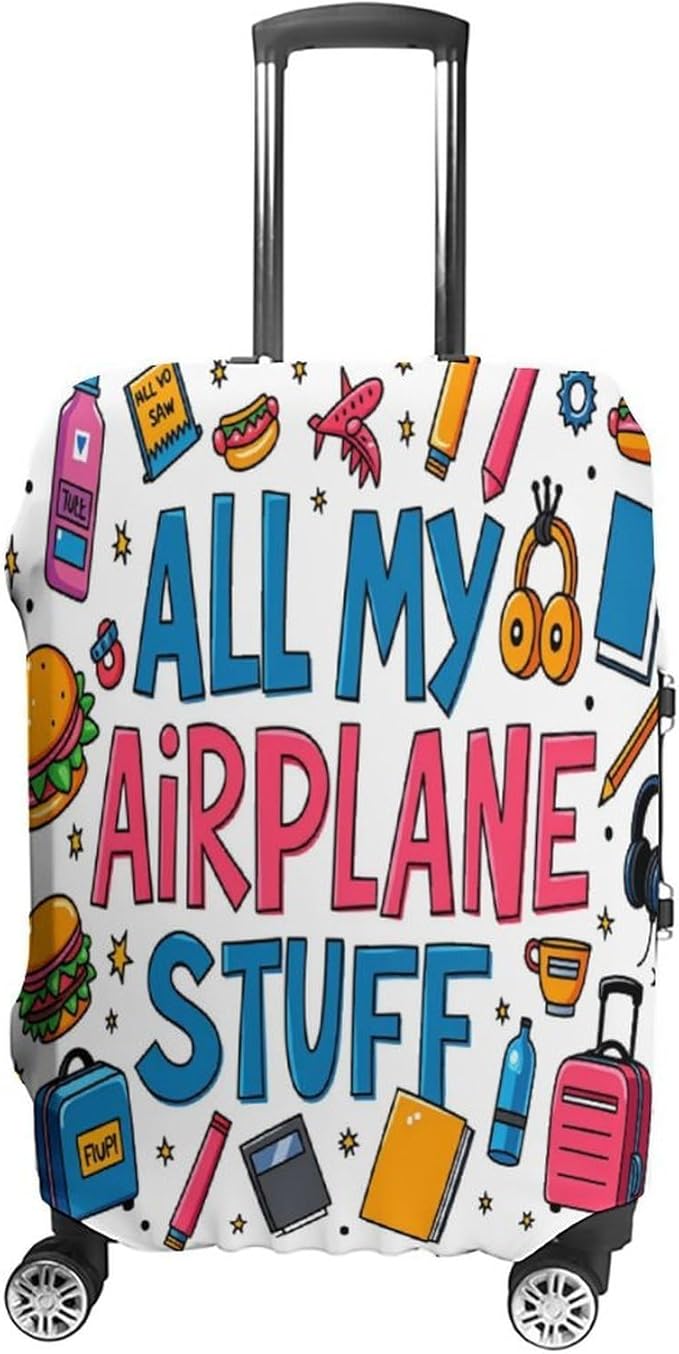 Airplane Travel Essentials Stretch Luggage Cover, Washable Suitcase Protector Fits 26-28in Cases, Secure Fit for Carry On Checked Bags, Travel Essentials