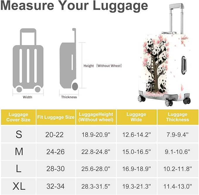 ANNA QUEEN Panda Luggage Cover, Cute Panda Tree Suitcase Protector, Stretchable Washable Travel Cover for 24-26 Inch Luggage