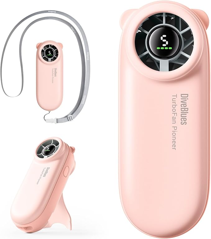 Diveblues Handheld Portable Turbo Fan, 4000mAh USB Rechargeable Pocket Fan, Up to 16 Hours, Hand Fan with 5 Speeds Powerful Cooling for Travel/Summer/Outdoor/Lash/Purse