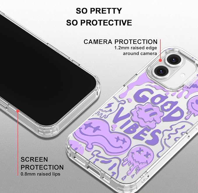 MOSNOVO Case for iPhone 16, [Buffertech 6.6ft Military-Grade Drop Protection] [Anti Peel Off Tech] Clear TPU Bumper Phone Case Cover Design - Good Vibes