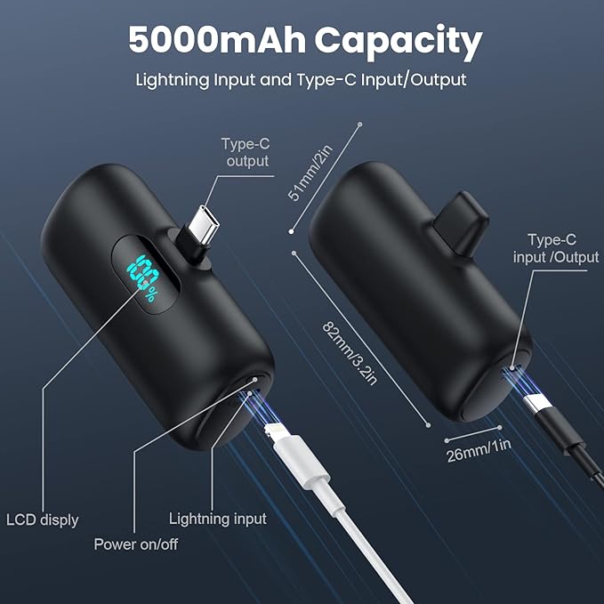 Mini Portable Charger Power Bank for iPhone 17/16/15 Series, 5000mAh PD USB C Cell Phone Portable Power,Travel Essentials Battery Pack for iPhone 17/17 Air/16/16 pro/15 Series/Android/Samsung Galaxy