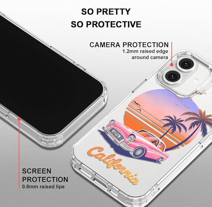 MOSNOVO for iPhone 16 Case, Shockproof Military-Grade Protection 6.6ft Drop Tested, Clear Phone Case for iPhone 16, Cali Cruise Design