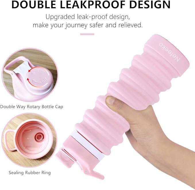 Nefeeko Collapsible Water Bottle, 26oz Silicone Foldable Water Bottles Leakproof BPA Free Travel Water Bottles with Carabiner, Portable Sport Water Bottles for Camping,Hiking Outdoor Indoor Sport