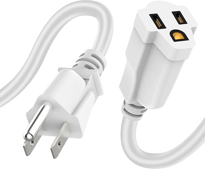 Power Extension Cord 5FT/60Inch, 3 Prong Grounded Electric Extension Cable Outlet Saver, Single Outlet, Heavy Duty, Waterproof, Flexible, 16AWG, SJTW, 13A 125V, Outdoor and Indoor Power Wire(White)