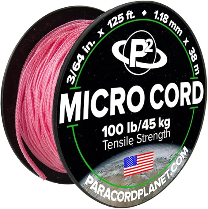 Paracord Planet Micro Paracord – Thin Braided Cord for Crafting, Fishing, and DIY Projects in 125 ft Spools – Rose Pink
