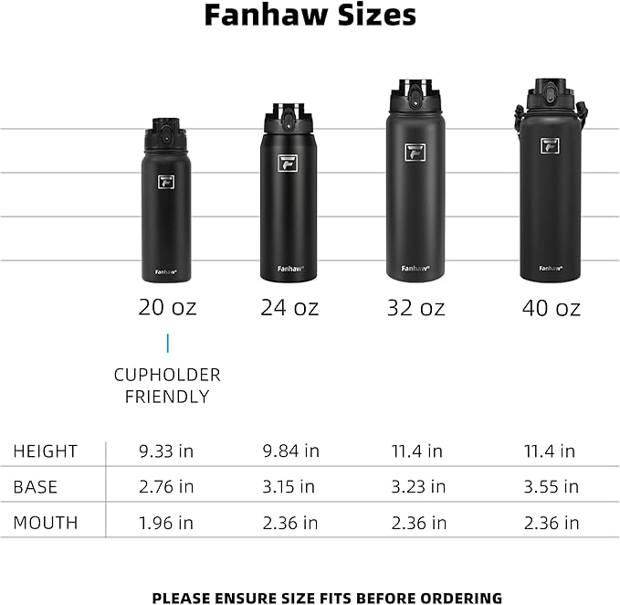 Fanhaw 20 oz Insulated Stainless Steel Water Bottle with Anti-Dust Chug Lid & Carabiner Lid, Leakproof Vacuum Metal Bottle for Kids, Women & Men (Green Pink)