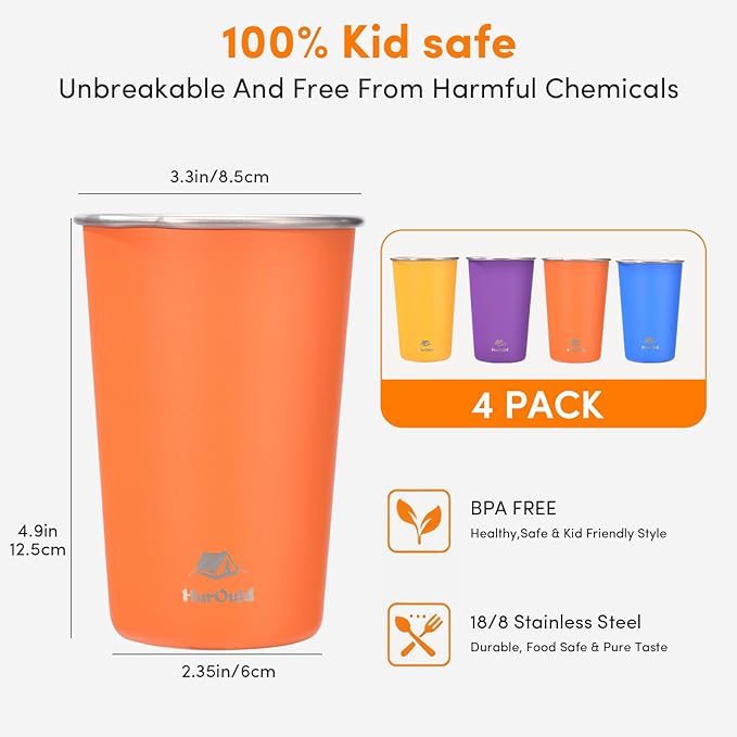 8 Pack Stainless Steel Cups 16oz - Colorful Stackable Metal Drinking Glasses for Camping, Travel, Shatterproof Tumblers