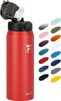 Fanhaw 24 oz Insulated Stainless Steel Water Bottle with Straw Lid, Leakproof & Anti-Dust Sports Bottle for Kids, Women & Men (Red)