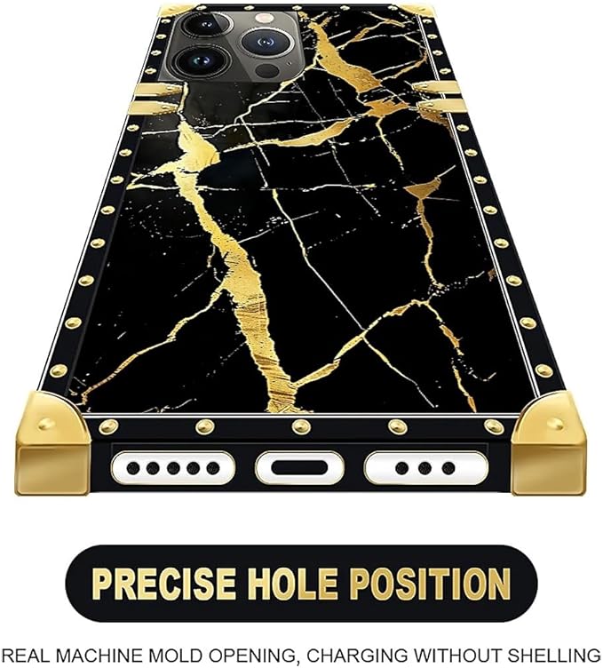 Compatible with iPhone 16 Pro Max Case, Black Gold Marble Nature Luxury Golden Decoration for Girl Women Soft TPU Shockproof Protective Hard PC Back
