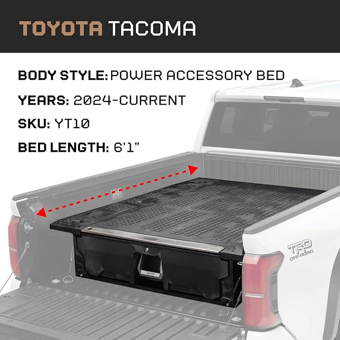 DECKED Truck Bed Storage System with System Accessories | Compatible with Toyota Tacoma with Power Accessory Bed (2024-Current) 6'1"