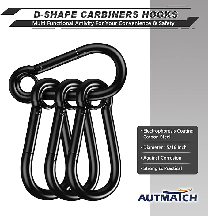 AUTMATCH Carabiner Clips, 3" Spring Snap Hook Caribeener Clips Buckle Heavy Duty Locking Carabiners Chain Quick Links, 4 Pack