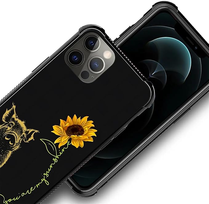 for iPhone 11 Pro Max Case, Pig Sunflower Yellow Sunshine Pattern Graphic Design Girl Boy Soft Silicone Hard Acrylic Shock Protection for iPhone 11 Pro Max