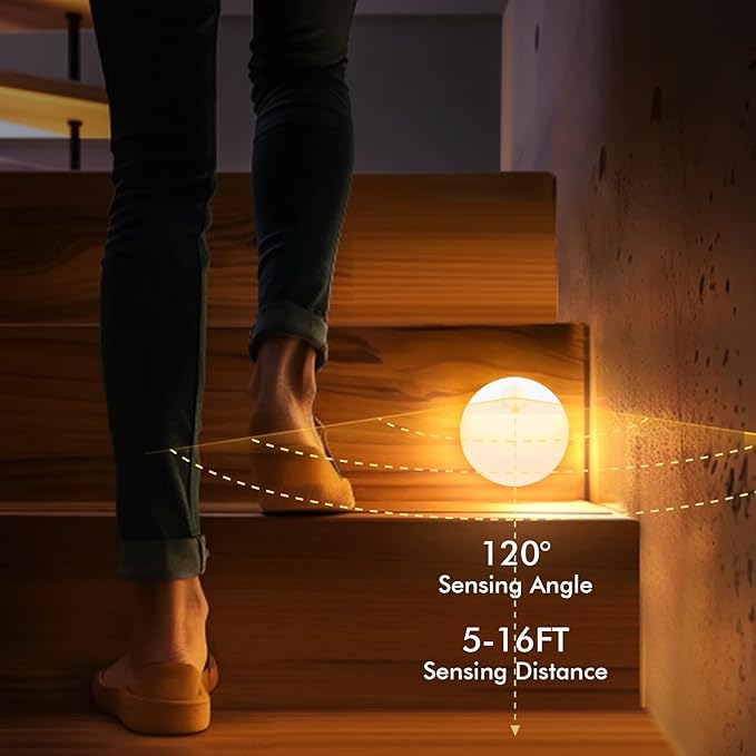 Guankai 8 Pack Motion Sensor Stair Light for Indoor, Battery Operated Night Lights, Led Stick On Puck Lighting Closet Lamp, Motion Activated Lamps for Step, Cabinet, Hallway, Bathroom