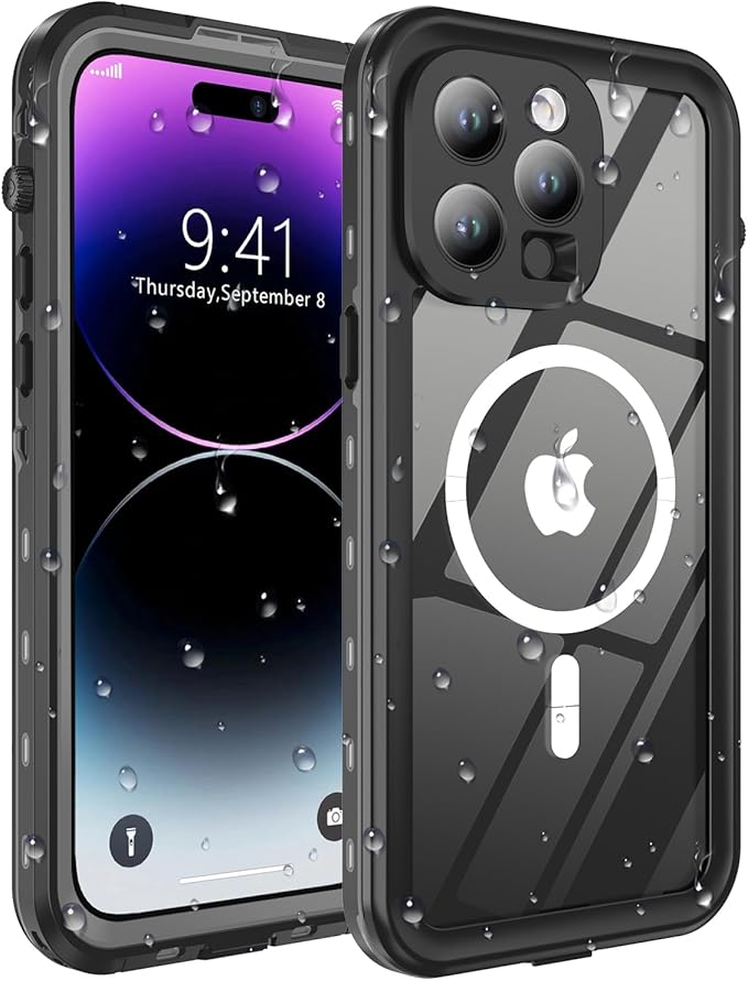 for iPhone 14 Pro Case Waterproof, [Shockproof] [Dustproof] [IP68 Waterproof] Full-Body Hard Case Built-in [Lens Screen Protection] for Diving Case (Black, for iPhone 14 Pro 6.1in)