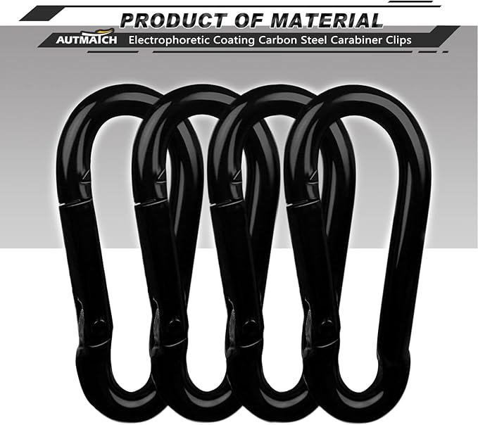 AUTMATCH Carabiner Clips, 3" Spring Snap Hook Caribeener Clips Buckle Heavy Duty Locking Carabiners Chain Quick Links, 4 Pack