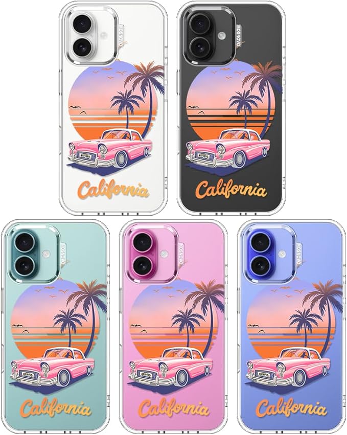 MOSNOVO for iPhone 16 Case, Shockproof Military-Grade Protection 6.6ft Drop Tested, Clear Phone Case for iPhone 16, Cali Cruise Design