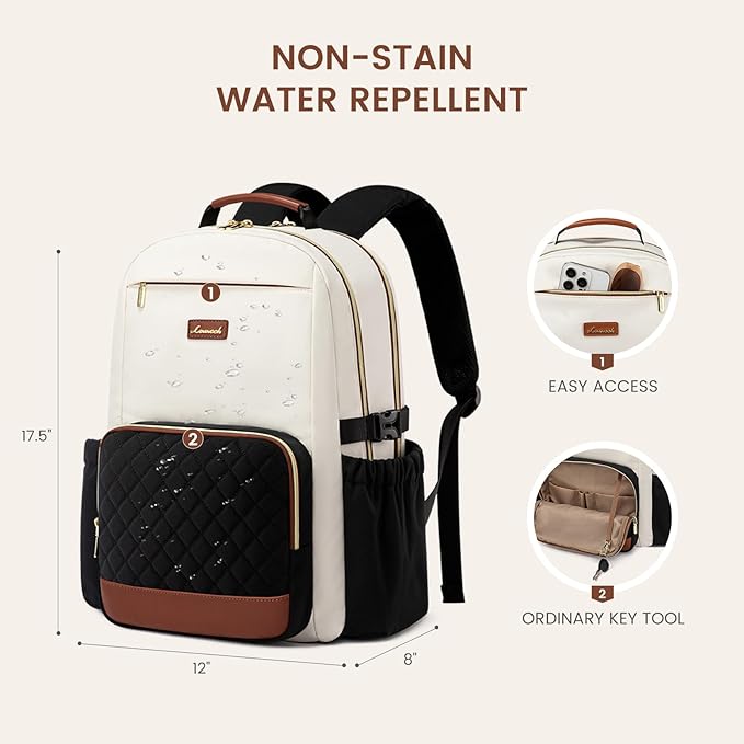 LOVEVOOK Laptop Backpack for Women with Pouch Pocket for Large Capacity Cup,15.6 Inch Teacher Nurse College Work Travel Backpack Purse,Waterproof Laptop Computer Bags,Beige-Black-Brown+Diamond-shaped
