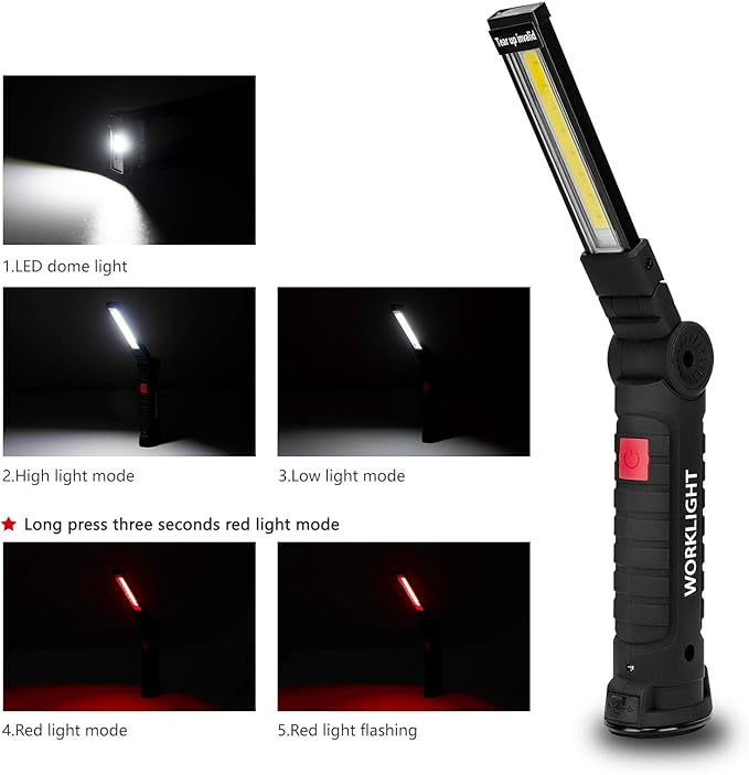 Lmaytech Gifts for Men 4Pack LED Flashlight, Rechargeable Work Lights with Magnetic Base Hook 360°Rotate and 5 Modes Bright LED Flashlight Inspection Light for Car Repair, Grill and Outdoor Use