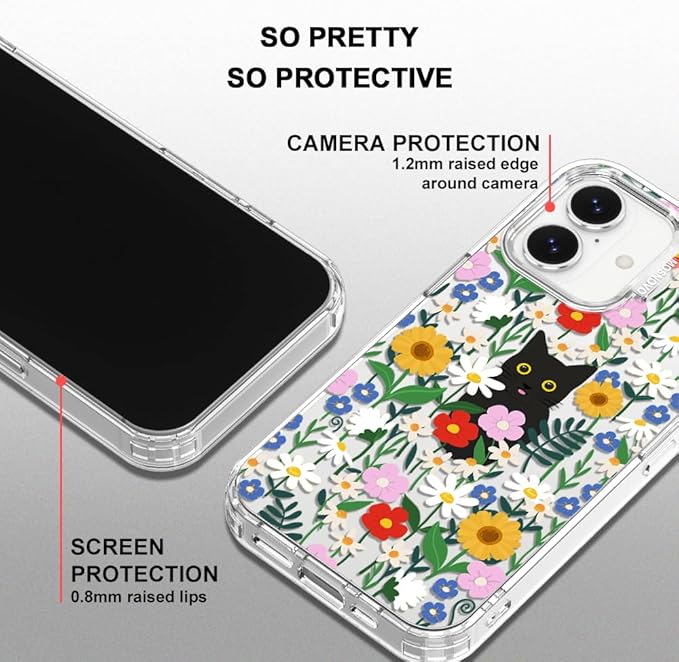 MOSNOVO for iPhone 17 Case | Military Grade 6.6ft Drop Tested | Camera Control | Clear with Black Cat in Garden Design