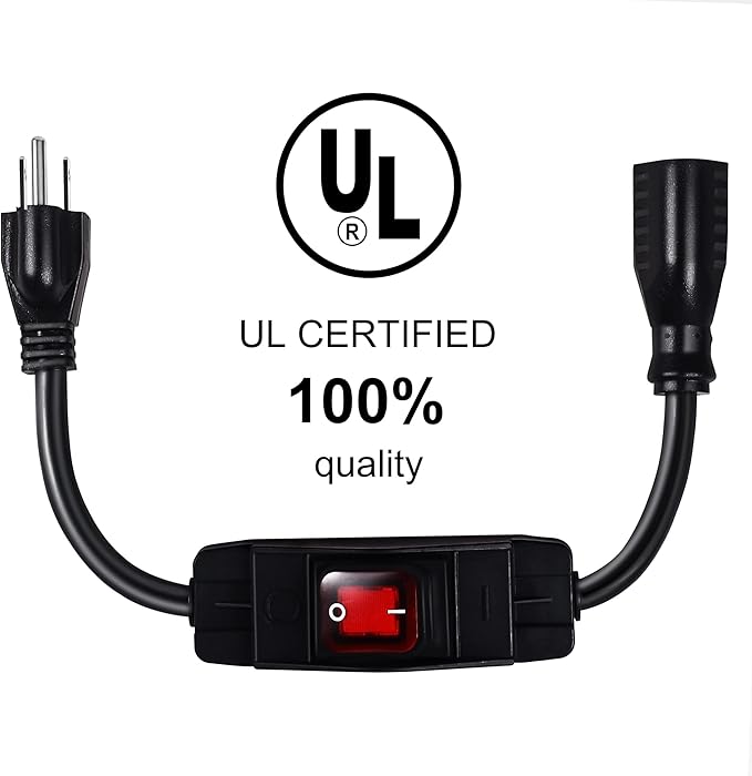 Outdoor Waterproof On/Off Switch Extension Cord, Heavy Duty 125v/250v Black SJTW Cord (10 Ft, Black)