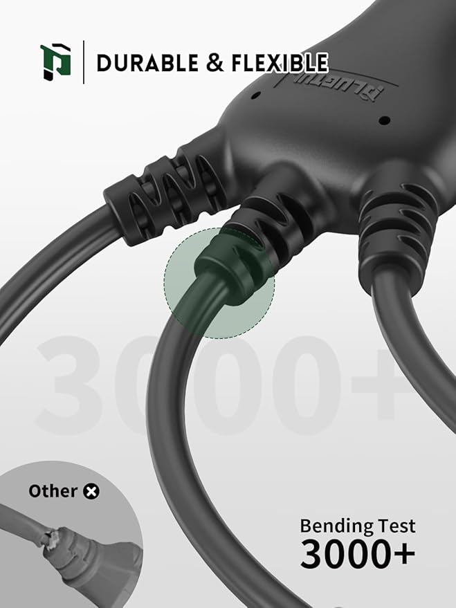 PLUGTUL 12FT Outdoor Extension Cord with Multiple Outlets, 1 to 3 Splitter Max 6FT End to Male Plug (Total 12FT) 16/3 SJTW Waterproof Power Cord for Halloween Christmas, ETL Listed, Black