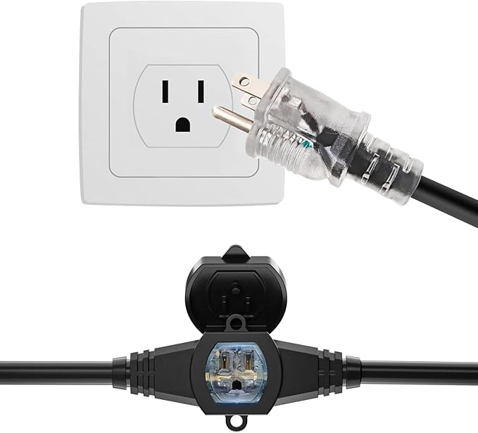 50FT Outdoor Extension Cord, 16 Gauge SJTW 5-15R Cable Male Plug to Female Connector,10 Evenly-Spaced Outlets Plug,Suitable for Stage Setting or Outdoor,UL Listed.