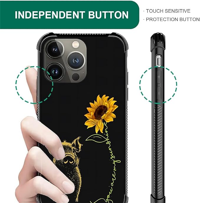 for iPhone 13 Pro Max Case, Pig Sunflower Yellow Sunshine Pattern Graphic Design Girl Boy Soft Silicone Hard Acrylic Shock Protection for iPhone 13 Pro Max