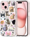 MOSNOVO Case for iPhone 15, [Buffertech 6.6ft Military-Grade Drop Protection] [Anti Peel Off Tech] Clear TPU Bumper Phone Case Cover Design - The Cat Brigade